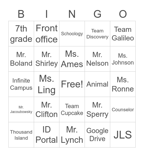 JLS Bingo Card