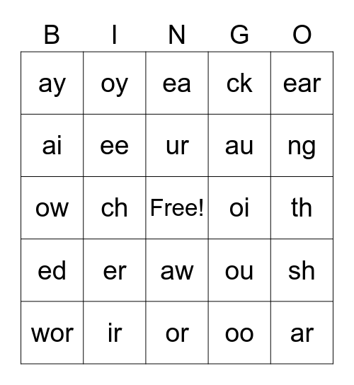 Phonograms Bingo Card