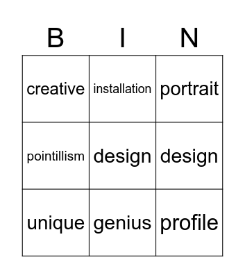 EI UNIT 6 Art Bingo Card