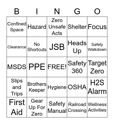 Chevron Safety Bingo Card