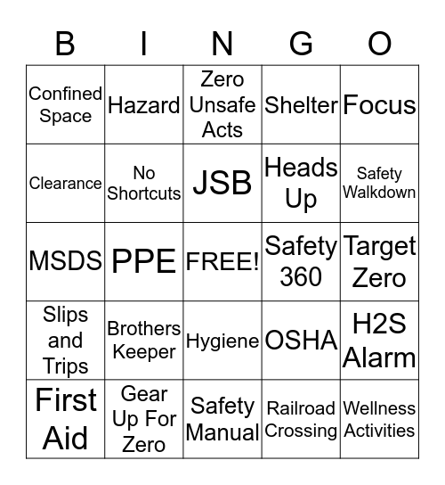 Chevron Safety Bingo Card