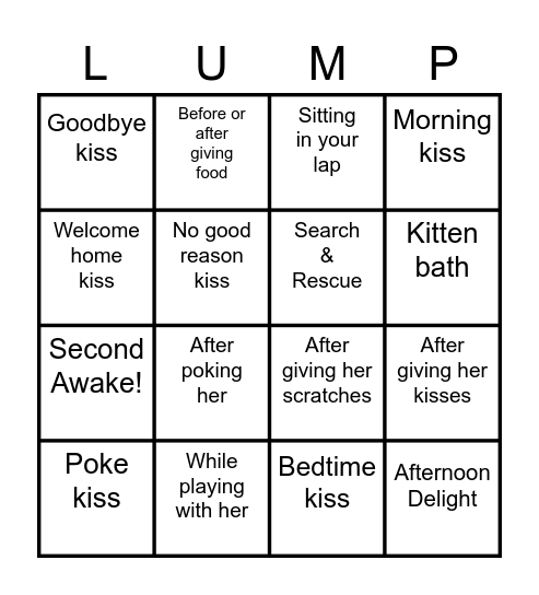 Shilah Kiss Bingo Card