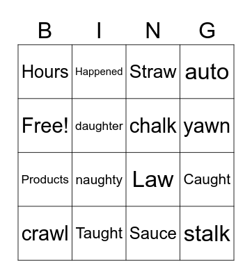 'Aw' Sounds Bingo Card