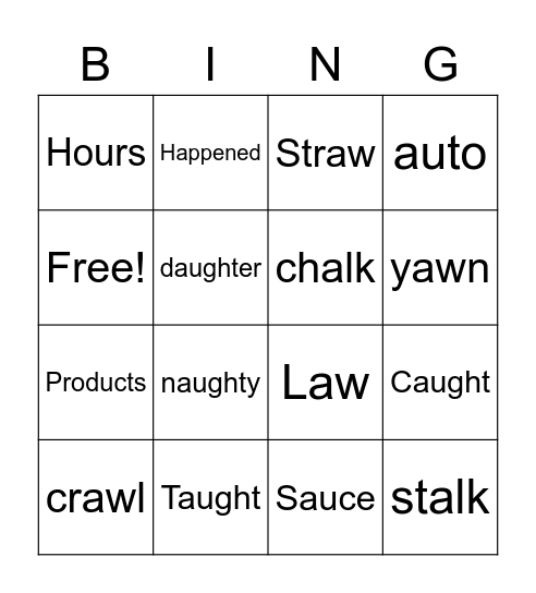 'Aw' Sounds Bingo Card