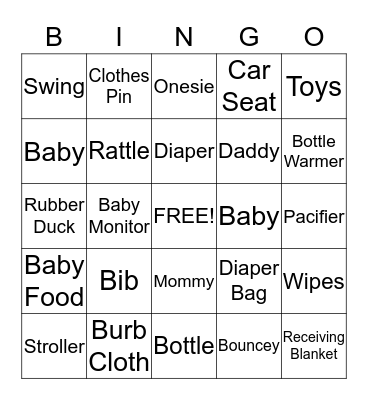 Mistys Baby Shower Bingo Card
