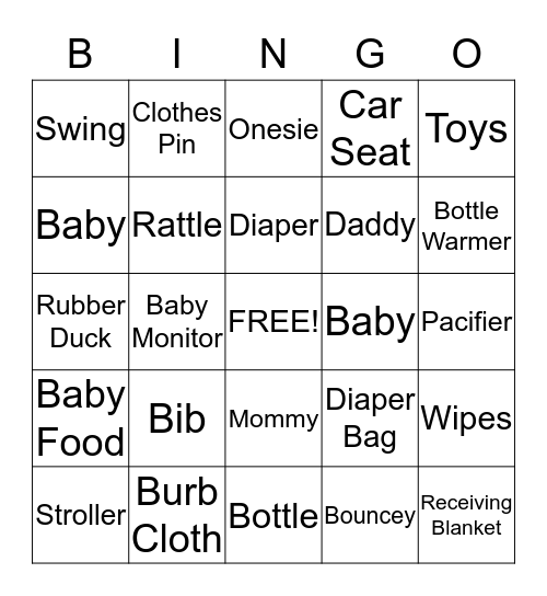 Mistys Baby Shower Bingo Card