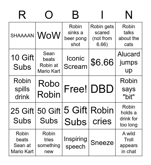 Robin's Super Special Birthday Bingo Card Bingo Card