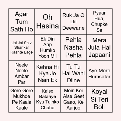 Megha's Fav Songs Bingo! Bingo Card