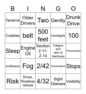 Bingo Baker CDL Section 2.11-2.14 Bingo Card