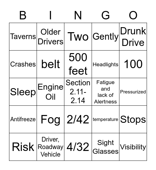 Bingo Baker CDL Section 2.11-2.14 Bingo Card