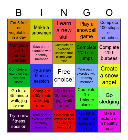 Fitness Bingo Card