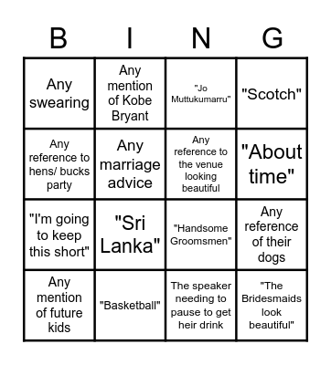 Wedding Bingo Card