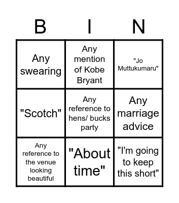 Wedding Bingo Card