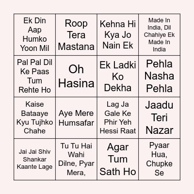 Megha’s Fav Songs Bingo! Bingo Card