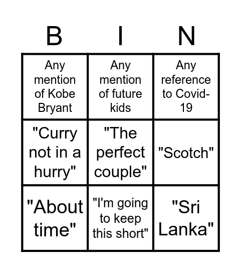 Wedding Bingo Card