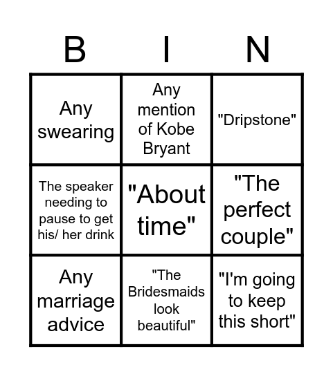 Wedding Bingo Card