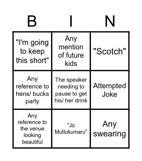 Wedding Bingo Card