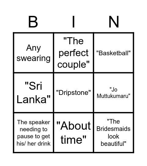 Wedding Bingo Card