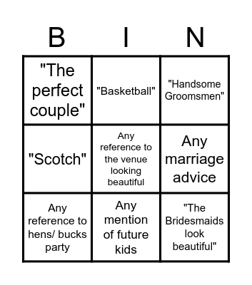 Wedding Bingo Card