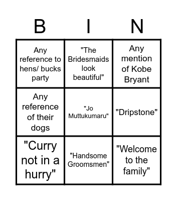 Wedding Bingo Card