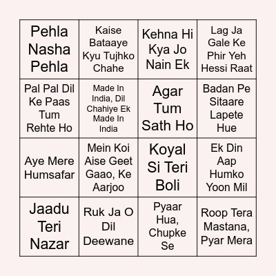 Megha's Fav Songs Bingo! Bingo Card