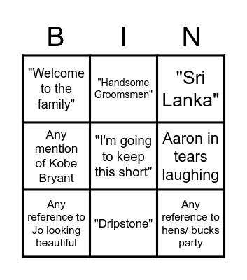 Wedding Bingo Card