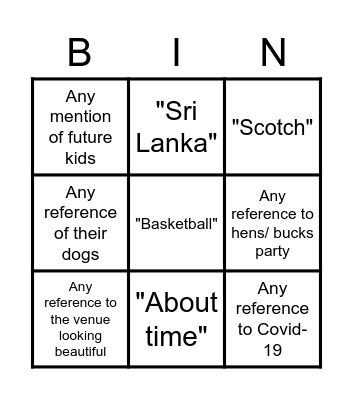 Wedding Bingo Card