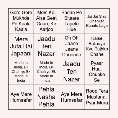 Megha's Fav Songs Bingo! Bingo Card