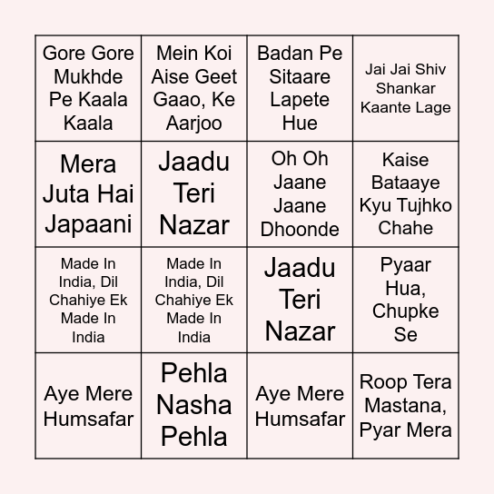 Megha's Fav Songs Bingo! Bingo Card