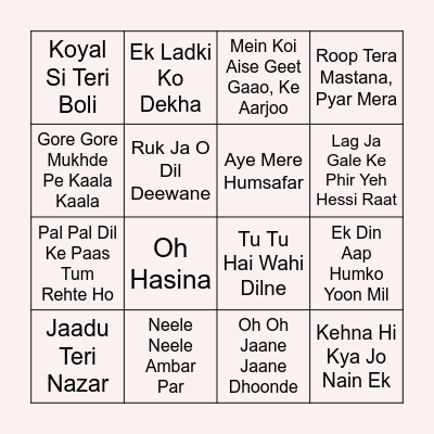 Megha Fav Songs Bingo! Bingo Card