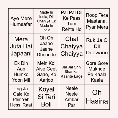 Megha's Fav Songs Bingo Card