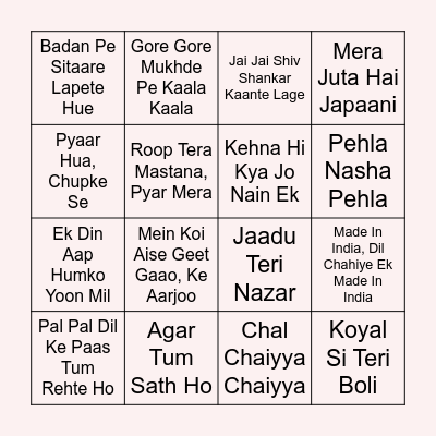 Megha's Fav Songs Bingo Card