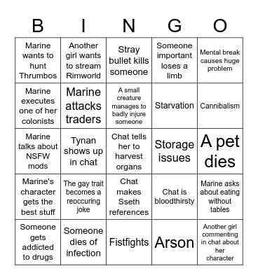 Marine Rimworld Bingo Card