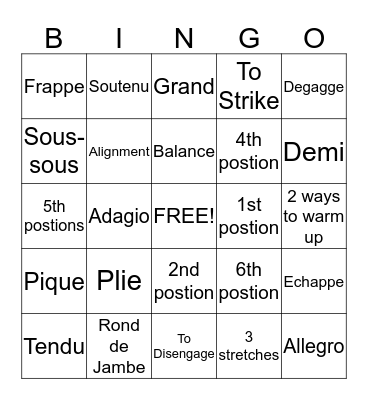 Ballet Bingo Card