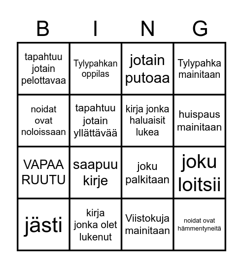 Lahden kirjaston Harry Potter Book Night Bingo Card