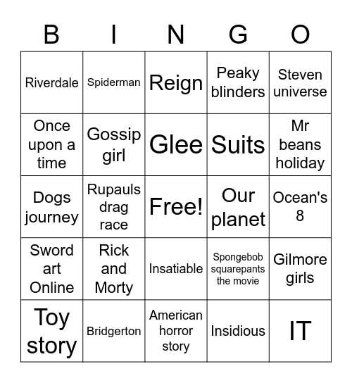 Movie/TV Shows Bingo Card