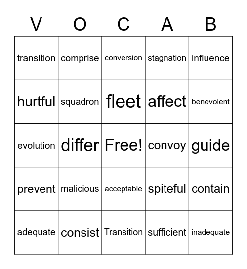 Word Nerds Cycle 5 Bingo Card