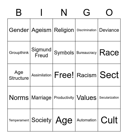 Sociology Bingo! Bingo Card