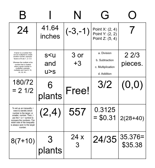 Number System Bingo Card