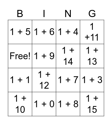 Addition Bingo (+1) Bingo Card