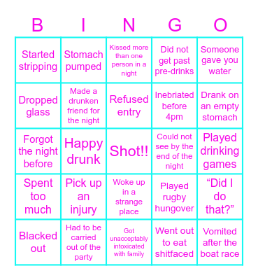 Shot Time Bingo Card