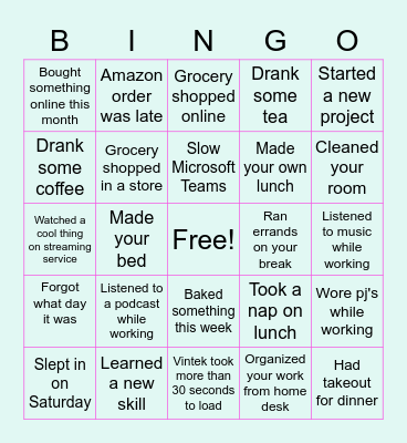 Quarantine Bingo Card