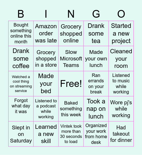 Quarantine Bingo Card