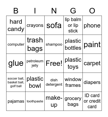 Made from Oil or Natural Gas Bingo Card