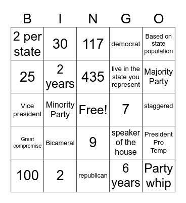 Congress Bingo Card