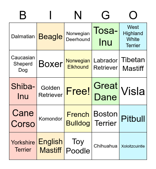 Dog Types Bingo Card