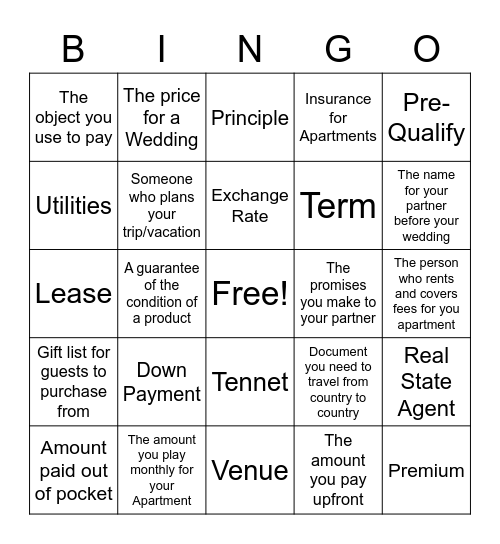 Personal Finance Bingo Card