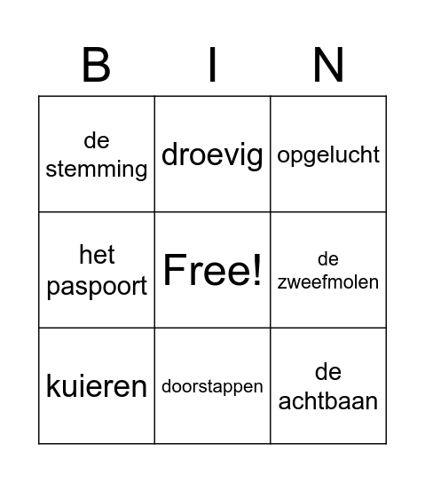 Bingo thema 3 Bingo Card