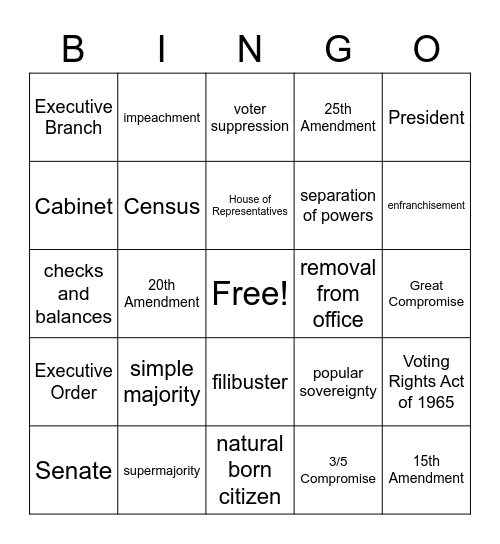 Constitutional Principles Review Bingo Card