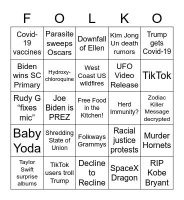 Folk 2020 FOLKO Bingo Card